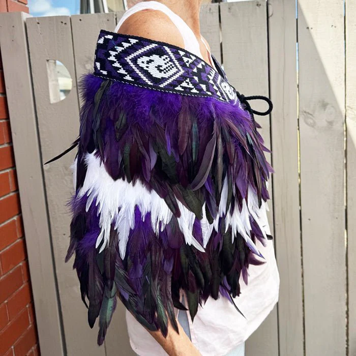Maori Korowai Cape in Purple and White - Image 3
