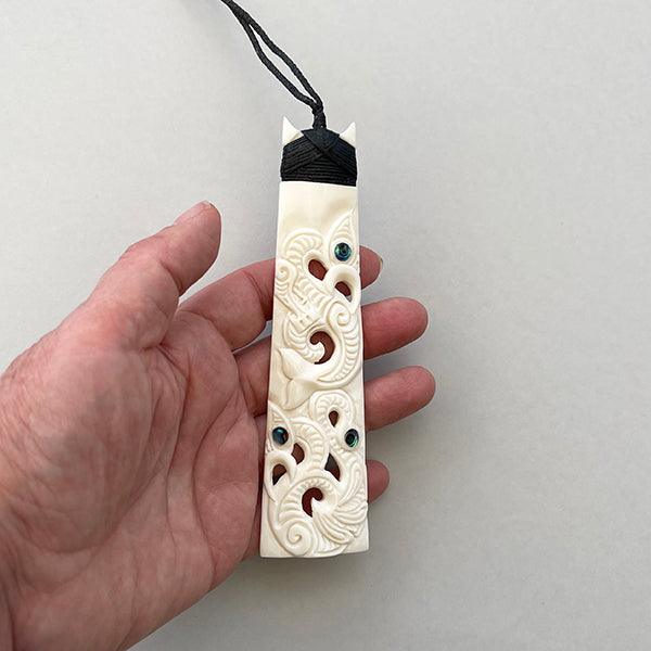 Maori Long Bone Double Manaia Toki Necklace - Image 3