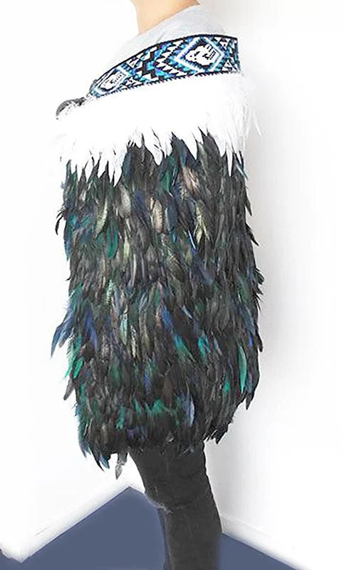 Maori Paua Blue Korowai Cape - Image 3
