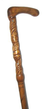 Maori Walking Stick with Curved Handle and Tiki Carving - Image 3