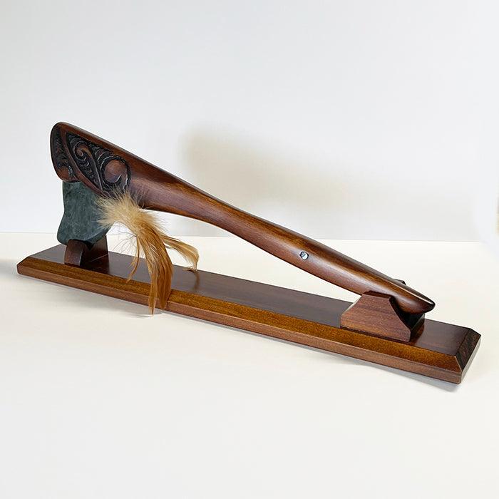 Medium Size Maori Tewhatewha on Stand with Pounamu Blade - Image 3