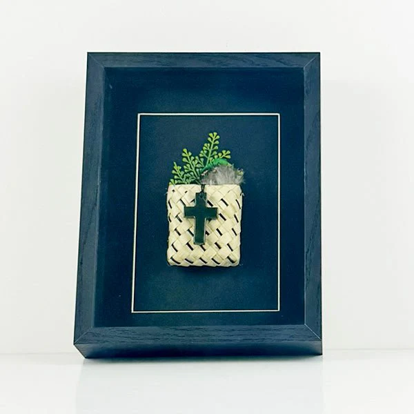 NZ Genuine NZ Greenstone Cross in Shadow Box Wall Art