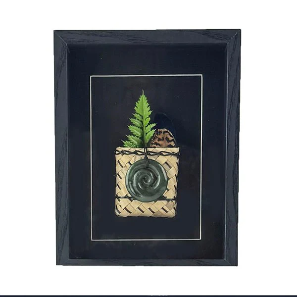 NZ Greenstone Koru Necklace Wall Art Shadow Box