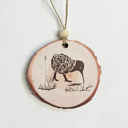 NZ Made Wood Slice Kiwi Bird Ornament