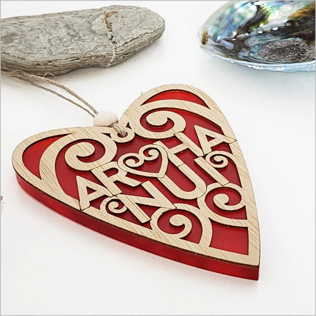 NZ Maori Arohanui Koru Heart Christmas Ornament - Image 2