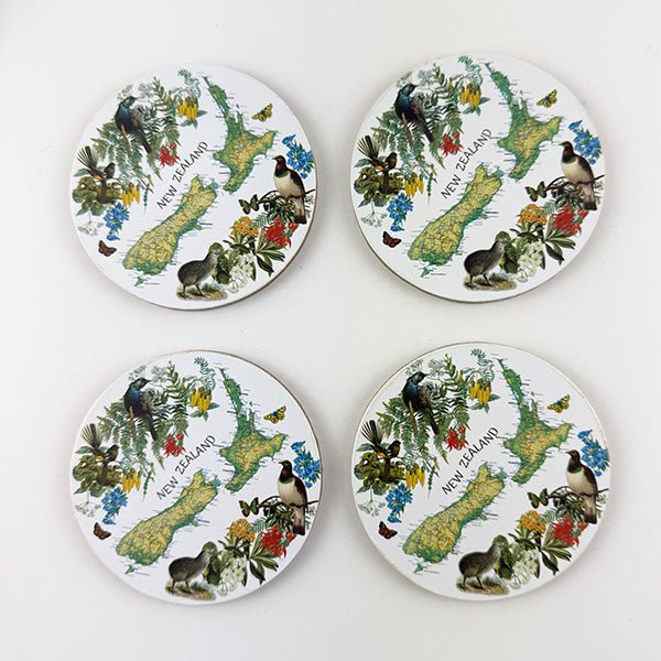 NZ Map Native Birds and Flowers Coasters - Image 2