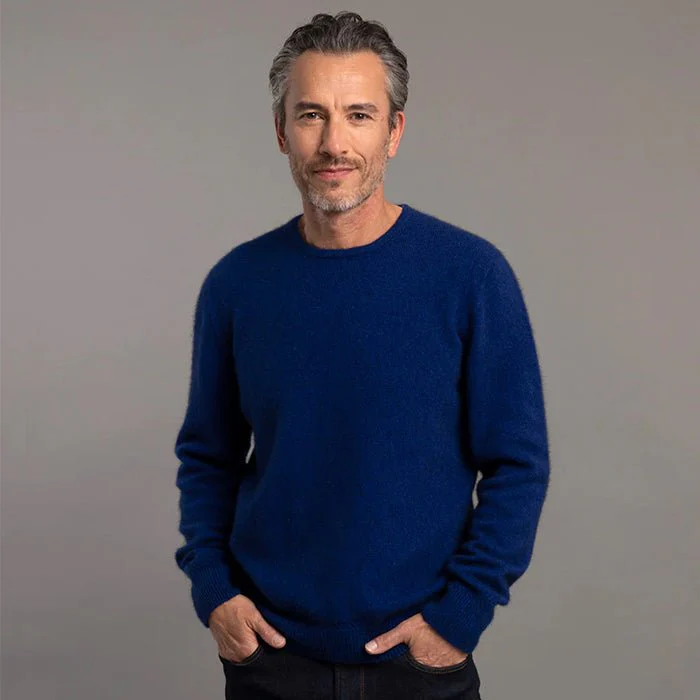 NZ Merino Possum Silk Mens Crew Neck Luxury Sweater - Image 2