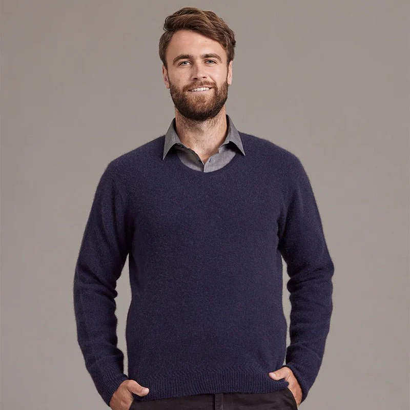 NZ Merino Possum Silk Mens Crew Neck Luxury Sweater - Image 5