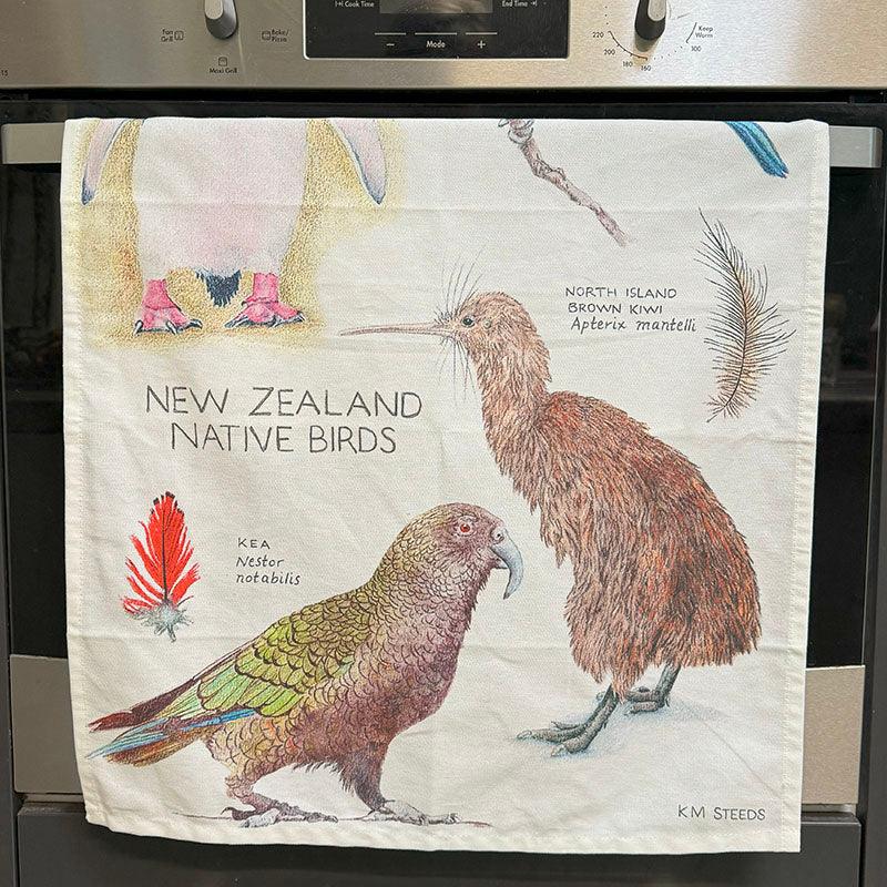 NZ Native Birds Tea Towel - Hoiho Penguin Tui Kea Brown Kiwi - Image 2