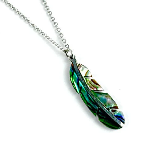 NZ Paua Shell Feather Necklace - Image 2