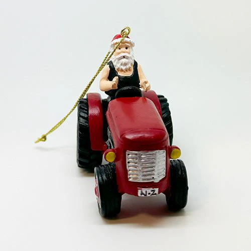 NZ Santa Claus Farmer on Tractor Xmas Ornament - Image 3