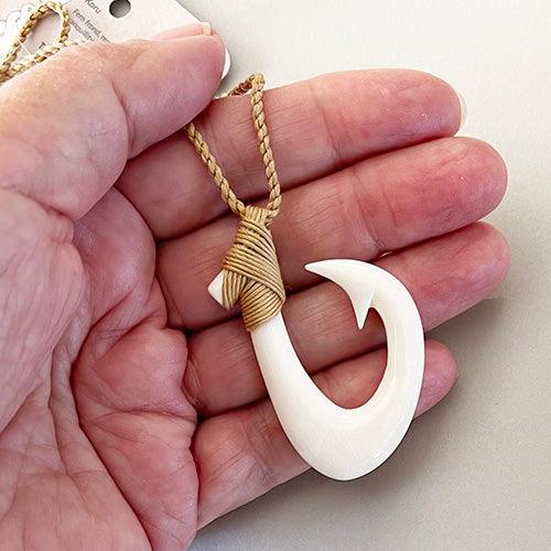 NZ Maori Cow Bone Hook Necklace with String Cord - Image 2