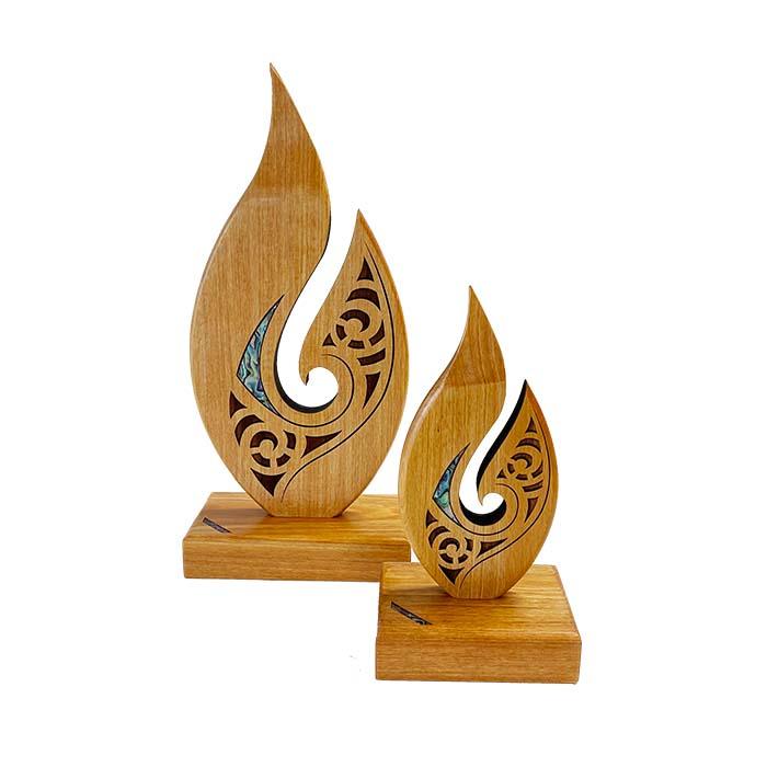 NZ Maori Roimata Koru Pacific Rimu Sculpture Trophy - Image 3
