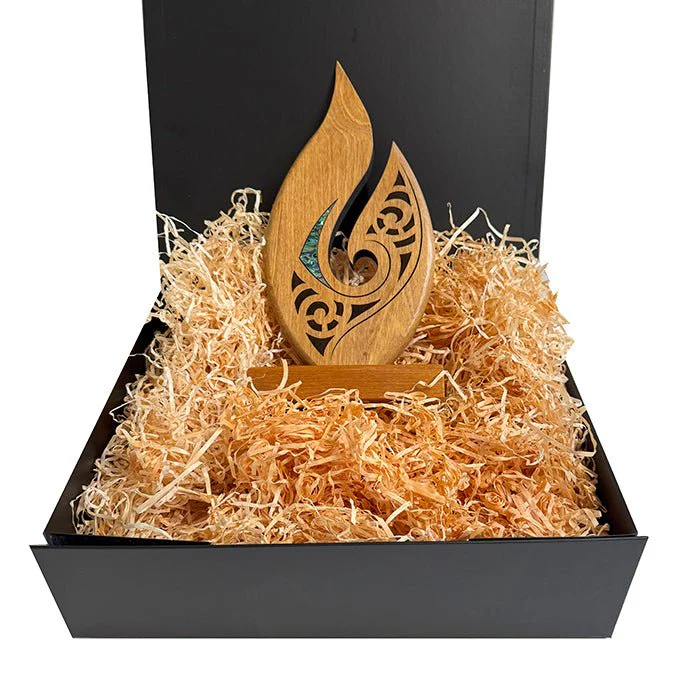 NZ Maori Roimata Koru Pacific Rimu Sculpture Trophy - Image 6
