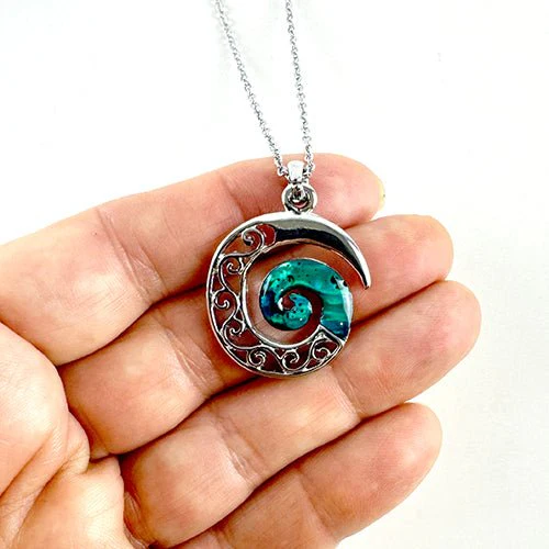 NZ Paua and Silver Koru Necklace - Image 3