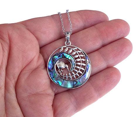 NZ Paua Fern Kiwi Koru Necklace - Boxed - Image 3