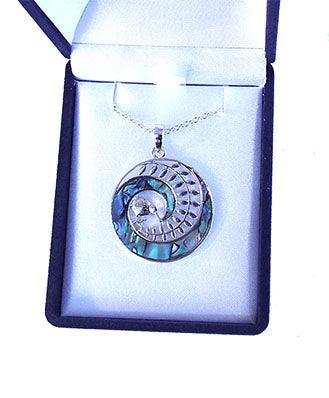 NZ Paua Fern Kiwi Koru Necklace - Boxed - Image 4
