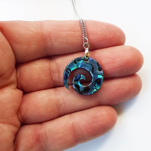 NZ Paua Shell Maori Koru Necklace - Image 2