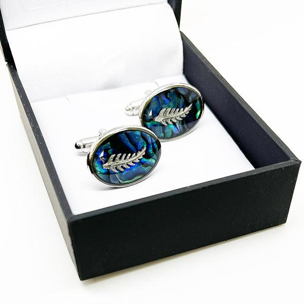 NZ Paua Shell Silver Fern Cufflinks - Image 2