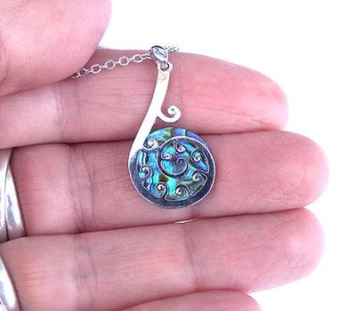 NZ Paua Silver Fern Frond Necklace - Image 2