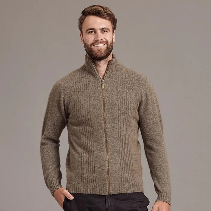 NZ Possum Silk Merino Mens Rib Front Jacket - Image 4