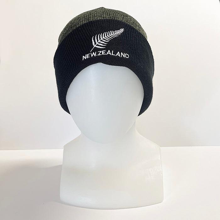 Olive Green and Black NZ Silver Fern Beanie Hat - Image 3