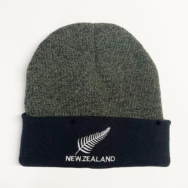 Olive Green and Black NZ Silver Fern Beanie Hat - Image 4