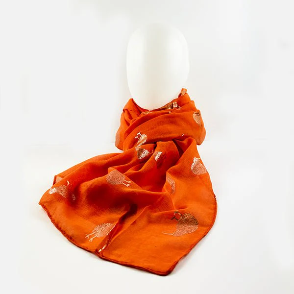 Orange Scarf with Sparkly Gold Kiwi