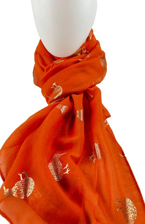 Orange Scarf with Sparkly Gold Kiwi - Image 2