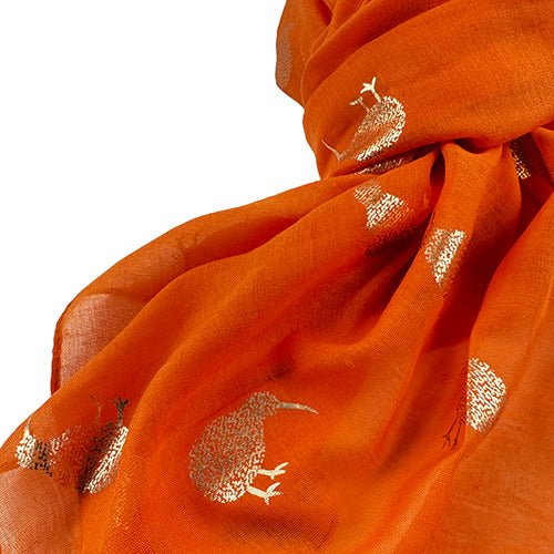 Orange Scarf with Sparkly Gold Kiwi - Image 3