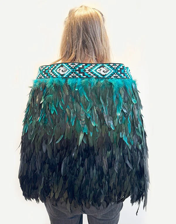 Paua and Black Maori Korowai Cape