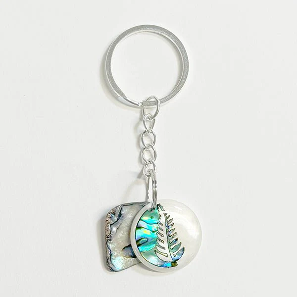 Paua and Mother of Pearl NZ Silver Fern Keychain - Image 2