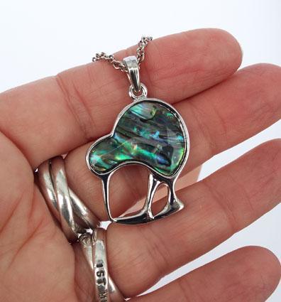 Paua and Silver Kiwi Bird Necklace - Image 3
