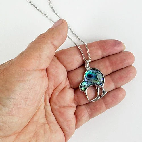 Paua and Silver Kiwi Bird Necklace - Image 4