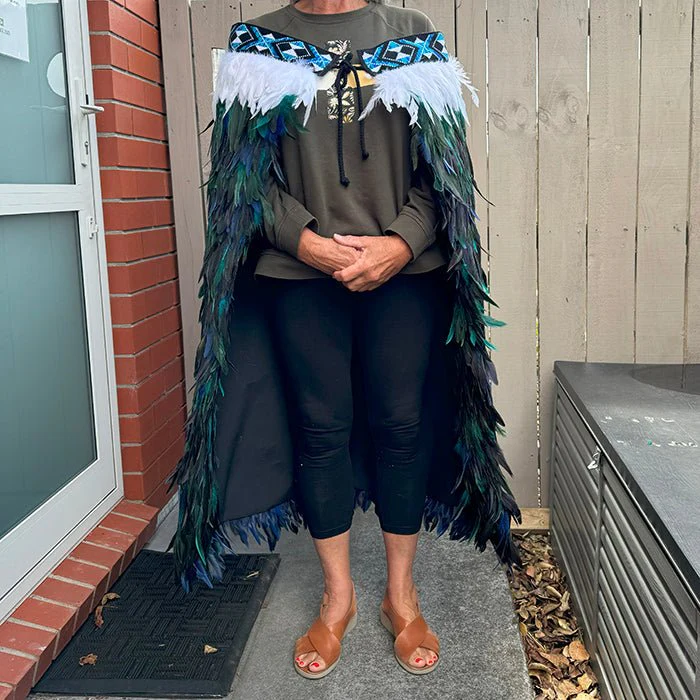 Paua Blue Maori Korowai with Patiki Taniko - Image 3