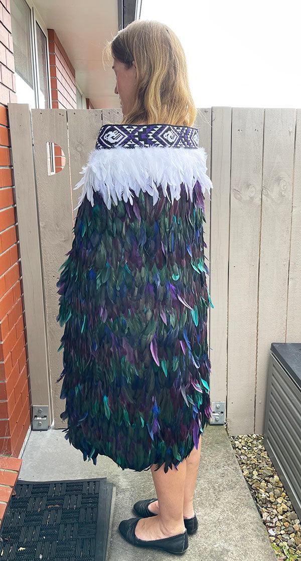 Paua Blue and Purple Maori Korowai with Purple Taniko - Image 2