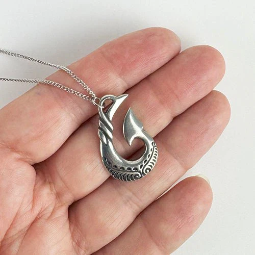 Pewter NZ Maori Fish Hook Necklace - Image 2