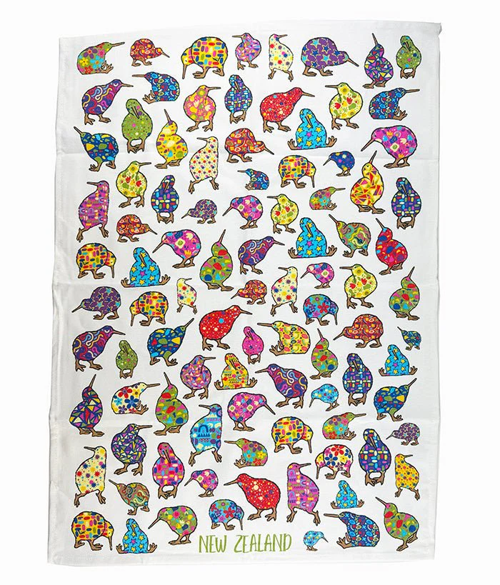 Pretty Bright Kiwi Bird Souvenir NZ Tea Towel