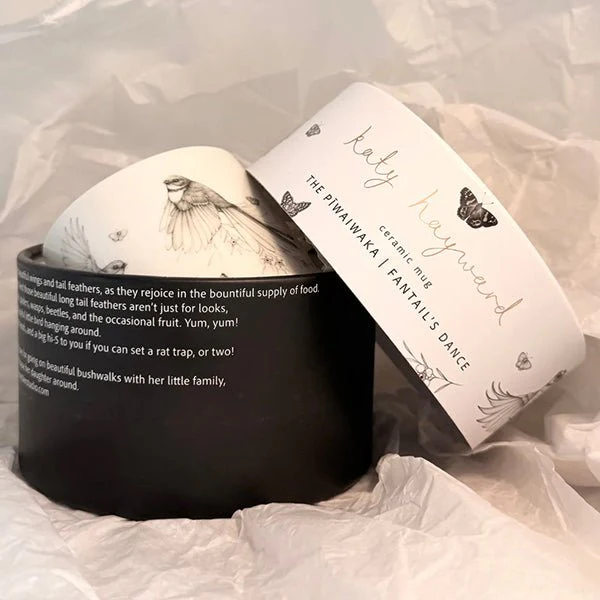 Pretty Come Fly with Me NZ Fantail Coffee or Tea Mug - by artist Katy Hayward - Image 4