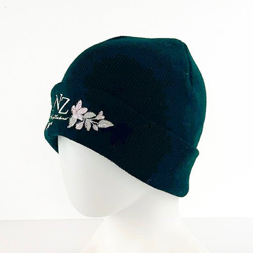 Pretty New Zealand Souvenir Beanie Hat with Embroidered Flowers - Image 2