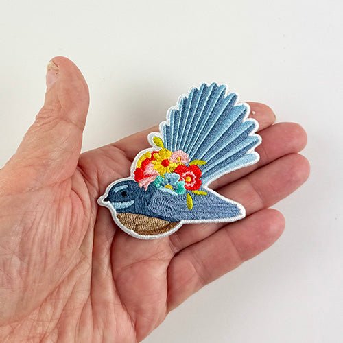 Pretty NZ Fantail Bird Iron On Patch - Image 2