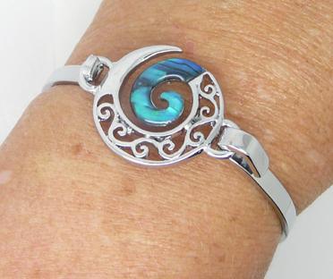 Pretty NZ Paua and Silver Koru Bracelet - Image 2