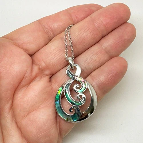 Pretty NZ Paua and Silver Twist Koru Necklace - Image 2