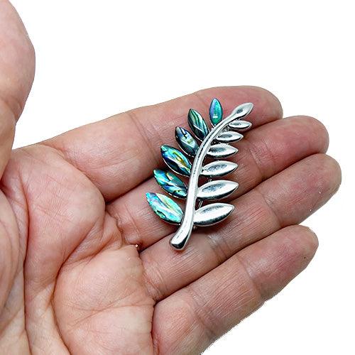 Pretty Paua Shell and Silver Fern Brooch - Image 2