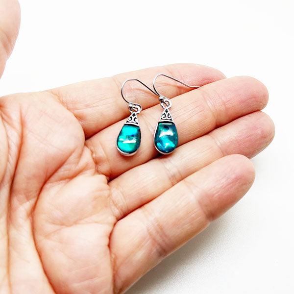Pretty Paua Shell Earrings with Filigree Top - Image 2