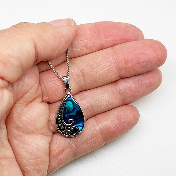 Pretty Paua Shell Teardrop Necklace - Image 2