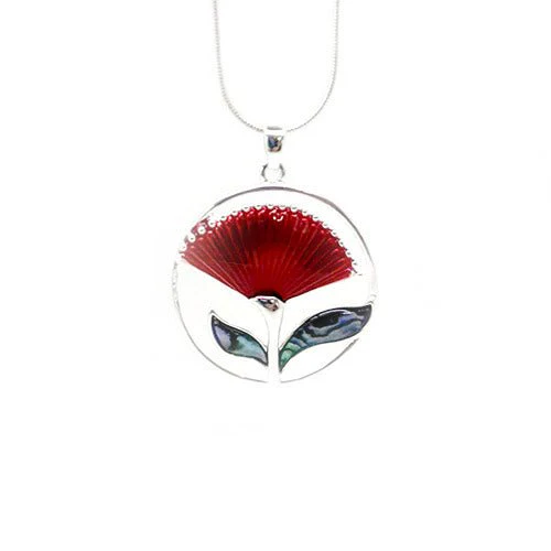 Pretty Silver and Paua Pohutukawa Necklace - Image 2