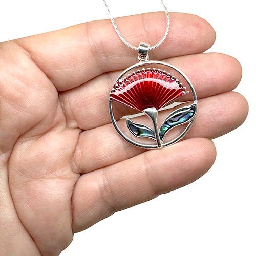 Pretty Silver and Paua Pohutukawa Necklace - Image 3
