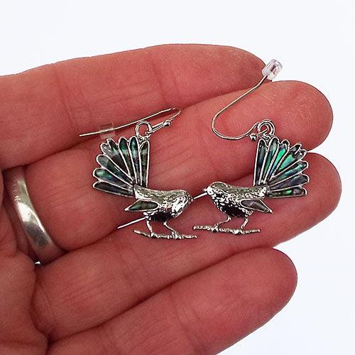 Pretty Silver and Paua Shell Fantail Earrings - Image 2