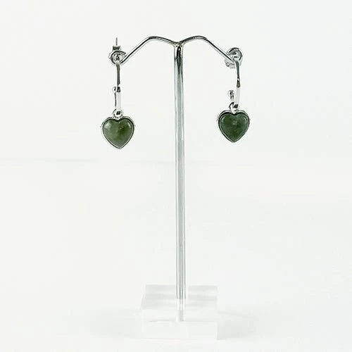 Pretty Sterling Silver Hoop Earrings with Greenstone Heart - Image 2